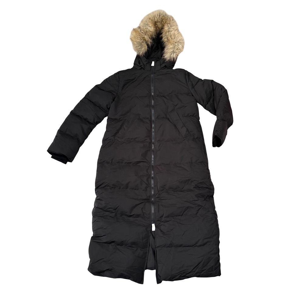Fitouch Womens Long Puffer Parka Jacket Black Faux‎ Fur Hood Full Length NEW